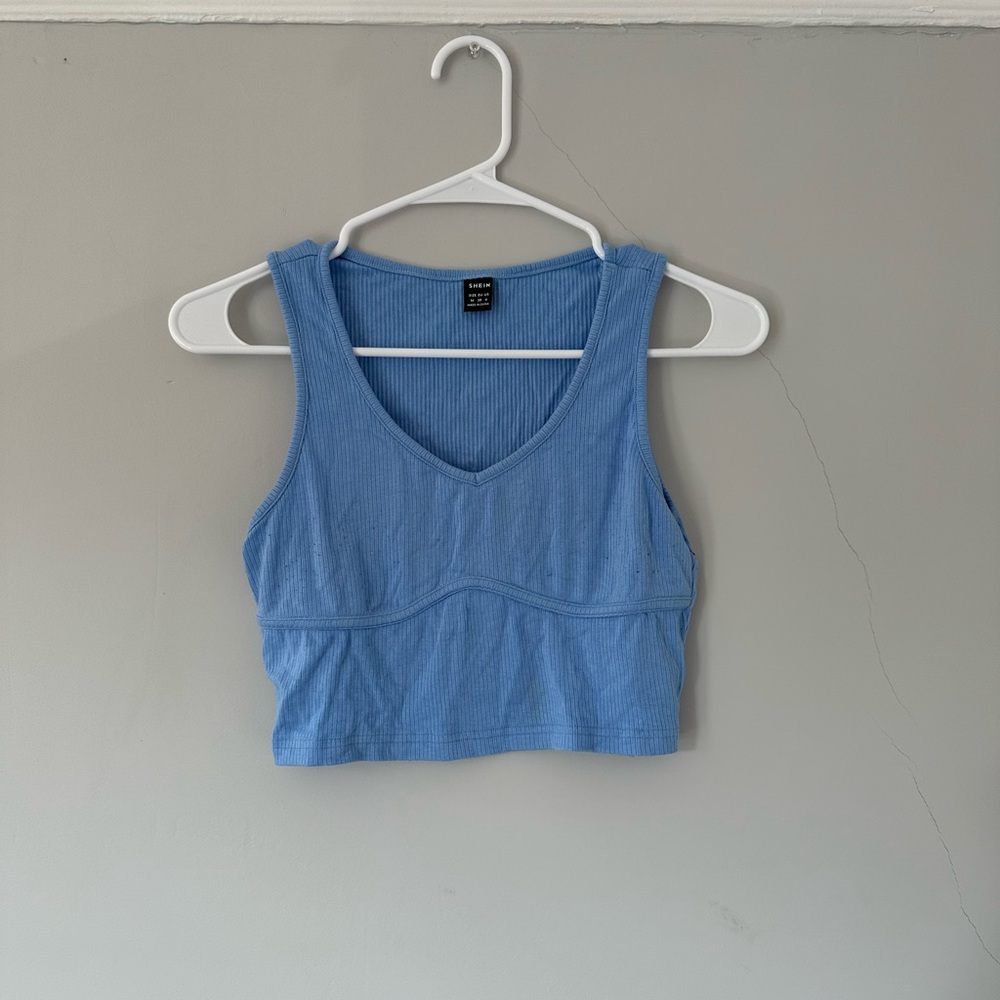Blue Ribbed Women's Crop Top
